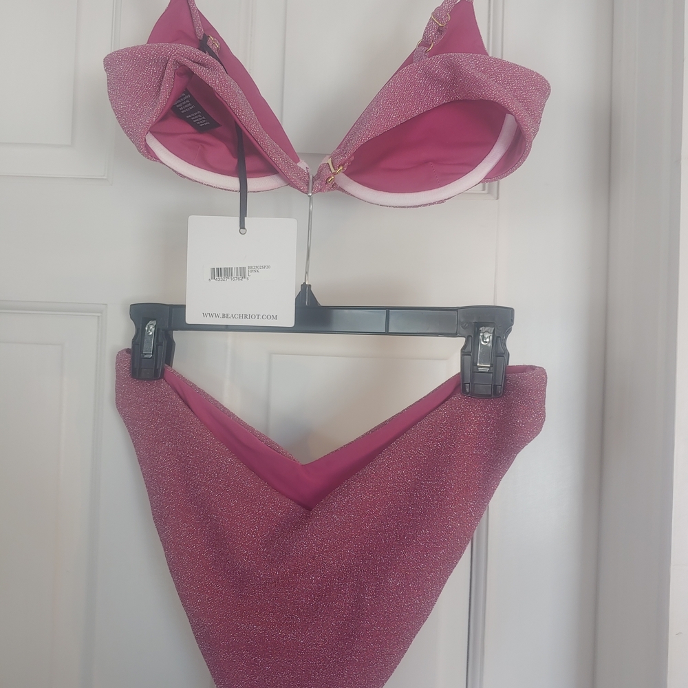 Beach Riot Pink Shimmery Two-Piece Bikini Set - Picture 9 of 9